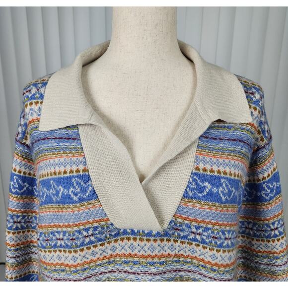 J. Crew Collared Fair Isle Sweater Lambswool Blend Long Sleeve Size Large - Picture 4 of 10